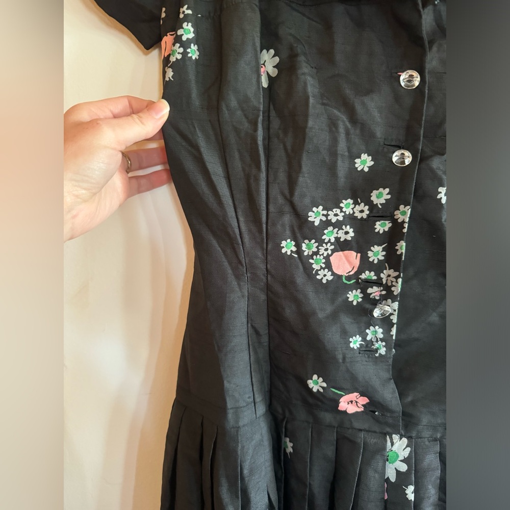 VTG women’s XS 50’s floral taffeta midi dress cocktail party dance reenactment - Picture 7 of 11